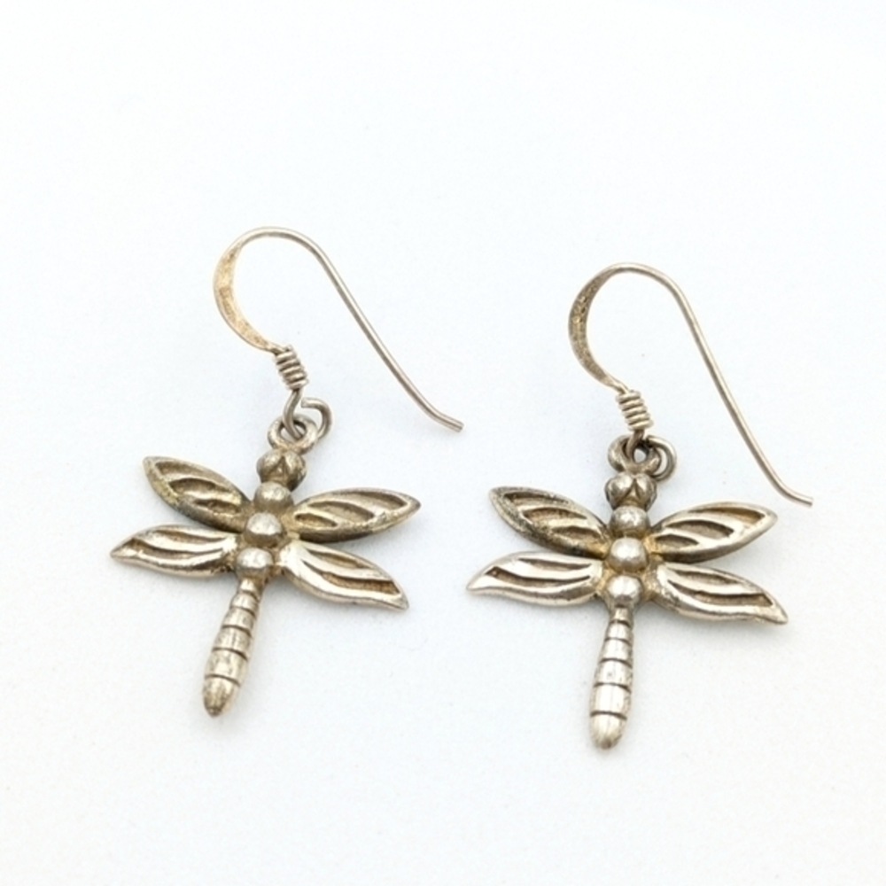 Vintage 925 sterling silver dragonfly dangle earrings